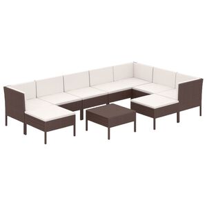 vidaXL 10 r&eacute;szes barna polyrattan kerti b&uacute;torszett p&aacute;rn&aacute;kkal