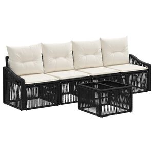 vidaXL Kerti Kanap&eacute; Szett 5 pcs Fekete polirattan