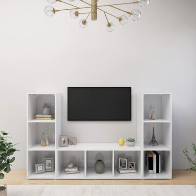 vidaXL 3 db magasfényű fehér forgácslap TV-szekrény 107 x 35 x 37 cm
