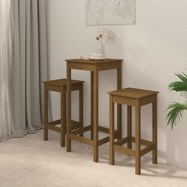 vidaXL 3 r&eacute;szes m&eacute;zbarna t&ouml;m&ouml;r fenyőfa b&aacute;rszett