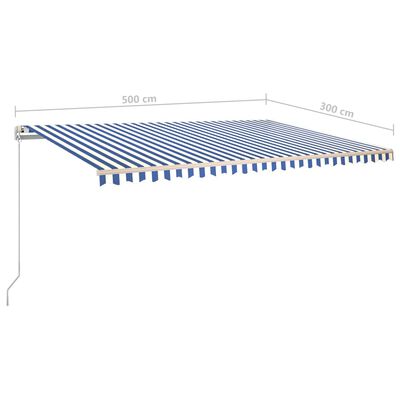 vidaXL kék és fehér automata napellenző póznákkal 5x3 m