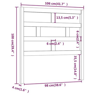 vidaXL szürke tömör fenyőfa ágy fejtámla 106 x 4 x 100 cm