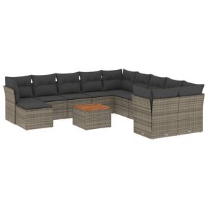 vidaXL 12 r&eacute;szes sz&uuml;rke polyrattan kerti &uuml;lőgarnit&uacute;ra p&aacute;rn&aacute;kkal