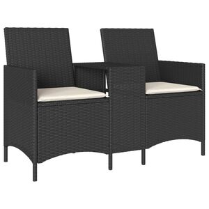 vidaXL 2 szem&eacute;lyes fekete polyrattan kerti kanap&eacute; asztallal / p&aacute;rn&aacute;val
