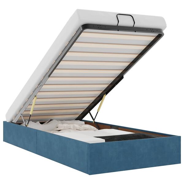 vidaXL Ottomán ágykeret matrac nélkül sötétkék 100x200 cm bársony