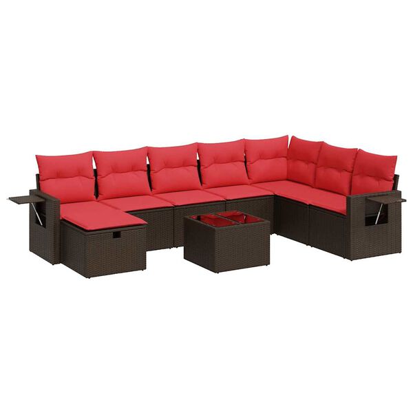 vidaXL 8 r&eacute;szes barna polyrattan kerti &uuml;lőgarnit&uacute;ra p&aacute;rn&aacute;kkal