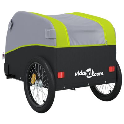 vidaXL fekete-zöld vas kerékpár-utánfutó 45 kg