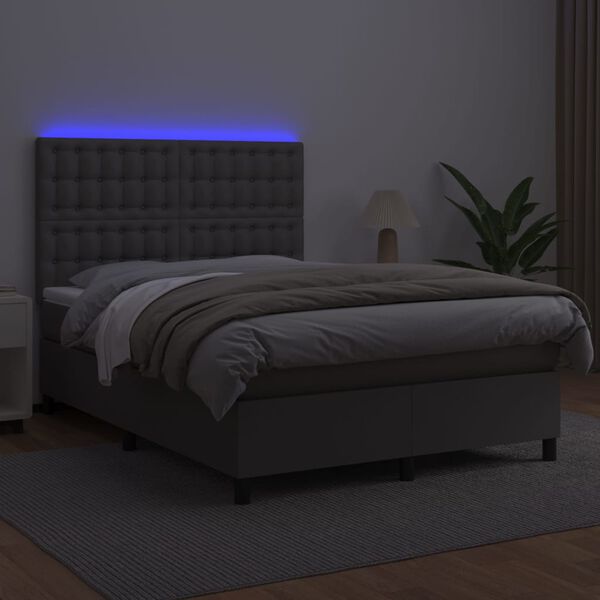 vidaXL sz&uuml;rke műbőr rug&oacute;s &aacute;gy matraccal &eacute;s LED-del 140x200 cm