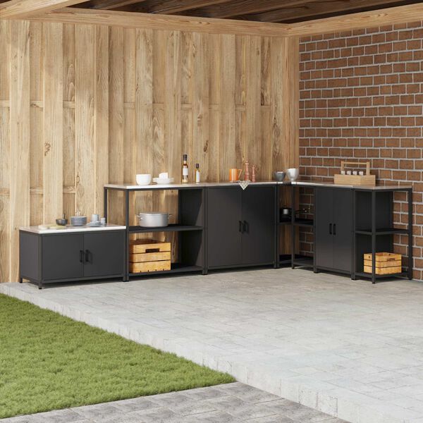 vidaXL Konyhai T&aacute;rol&aacute;s polcokkal t&aacute;rol&oacute;val Fekete 60 x 50 x 92 cm Ac&eacute;l