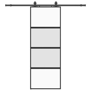 vidaXL fekete edzett &uuml;veg tol&oacute;ajt&oacute; f&eacute;mszerel&eacute;k szettel 76x205 cm