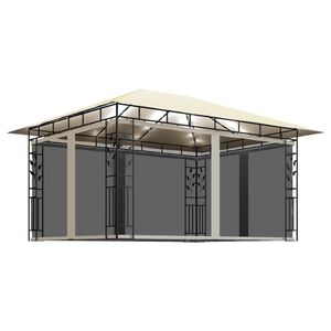 vidaXL kr&eacute;msz&iacute;nű pavilon sz&uacute;nyogh&aacute;l&oacute;val/LED f&eacute;nyf&uuml;z&eacute;rrel 4x3x2,73 m
