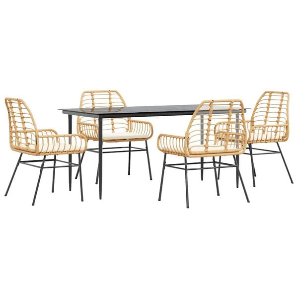 vidaXL 5 &eacute;szes barna polyrattan &uuml;veg kerti &eacute;tkezőgarnit&uacute;ra p&aacute;rn&aacute;val