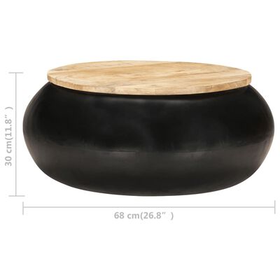 vidaXL fekete tömör mangófa dohányzóasztal 68 x 68 x 30 cm