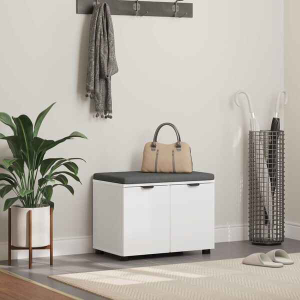 vidaXL Előt&eacute;r pad p&aacute;rn&aacute;val t&aacute;rol&oacute;val ajt&oacute;val Feh&eacute;r 60 x 38 x 46 cm