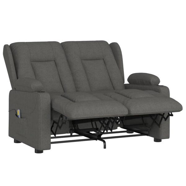 vidaXL 2 személyes sötétszürke szövet masszázsfotel pohártartóval