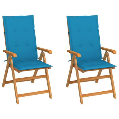 vidaXL 2 db tömör tíkfa kerti szék kék párnával