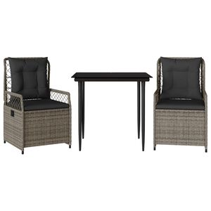 vidaXL 3 r&eacute;szes sz&uuml;rke polyrattan kerti &eacute;tkezőgarnit&uacute;ra p&aacute;rn&aacute;val