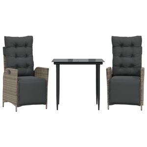 vidaXL 3 r&eacute;szes sz&uuml;rke polyrattan kerti &eacute;tkezőgarnit&uacute;ra p&aacute;rn&aacute;val