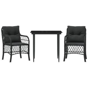 vidaXL 3 r&eacute;szes fekete polyrattan bisztr&oacute;garnit&uacute;ra p&aacute;rn&aacute;val