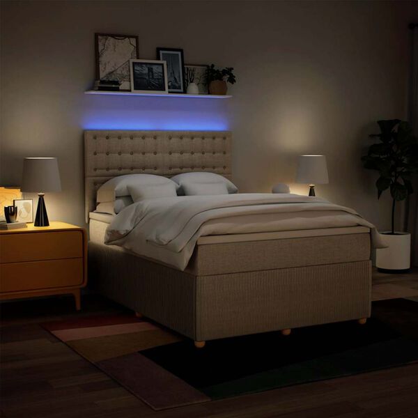 vidaXL kr&eacute;msz&iacute;nű sz&ouml;vet rug&oacute;s &aacute;gy matraccal 140 x 190 cm