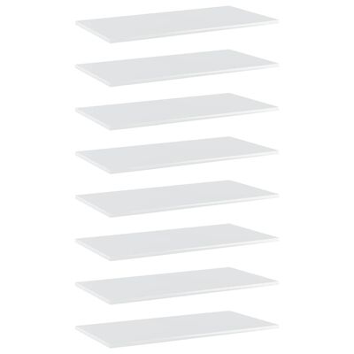 vidaXL 8 db magasfényű fehér forgácslap könyvespolc lap 80x40x1,5 cm