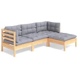 vidaXL 4 r&eacute;szes fenyőfa kerti &uuml;lőgarnit&uacute;ra sz&uuml;rke p&aacute;rn&aacute;kkal