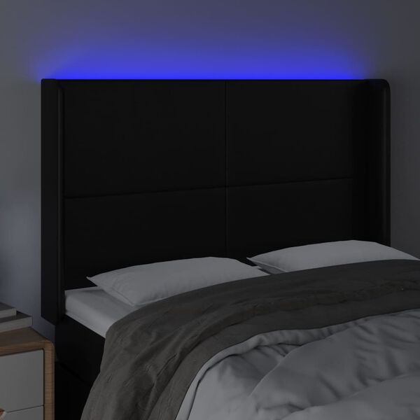 vidaXL fekete műbőr LED-es fejt&aacute;mla 147x16x118/128 cm