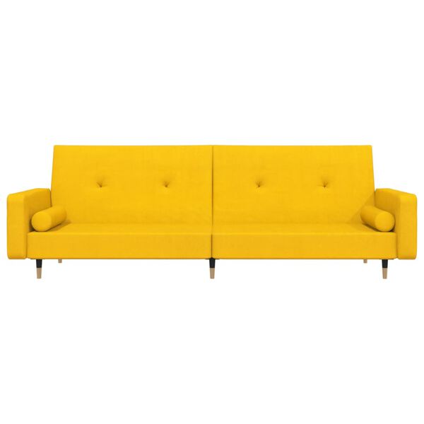 vidaXL k&eacute;tszem&eacute;lyes s&aacute;rga b&aacute;rsony kanap&eacute;&aacute;gy k&eacute;t p&aacute;rn&aacute;val