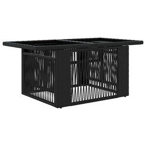 vidaXL Kerti Asztal Fekete 100 x 55 x 37 cm PE Rattan &eacute;s &Uuml;veg