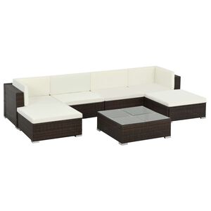 vidaXL 7-r&eacute;szes barna polyrattan kerti b&uacute;torszett p&aacute;rn&aacute;kkal