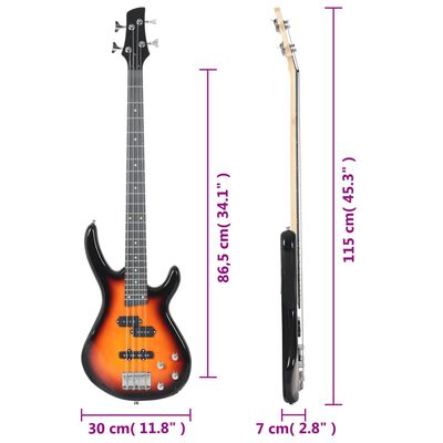 vidaXL barna-fekete elektromos basszusgitár kezdőknek tokkal 4/4 46"