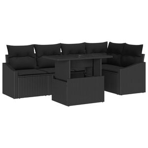 vidaXL Kerti Kanap&eacute; Szett 6 pcs Fekete polirattan & Porsz&oacute;rt ac&eacute;l