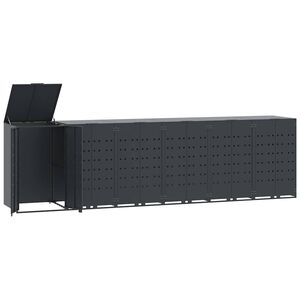 vidaXL antracit ac&eacute;l kerekes t&aacute;rol&oacute; 6 szemeteskuk&aacute;hoz 414x79x117 cm