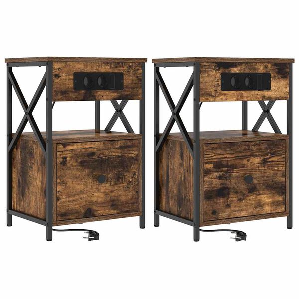 vidaXL &Eacute;jjeliszekr&eacute;ny 2 pcs F&uuml;st&ouml;lt t&ouml;lgy 40 x 31 x 60 cm Faanyag