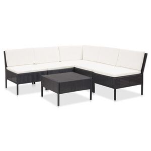 vidaXL 6-r&eacute;szes fekete polyrattan kerti b&uacute;torszett p&aacute;rn&aacute;kkal