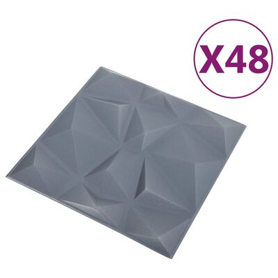 vidaXL 48 darab gyémánt szürke 3D fali panel 50 x 50 cm 12 m²