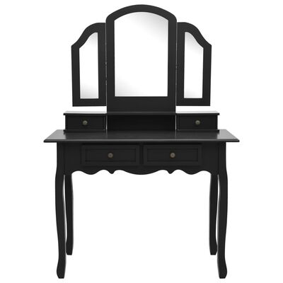 vidaXL fekete császárfa fésülködőasztal-szett ülőkével 100x40x146 cm