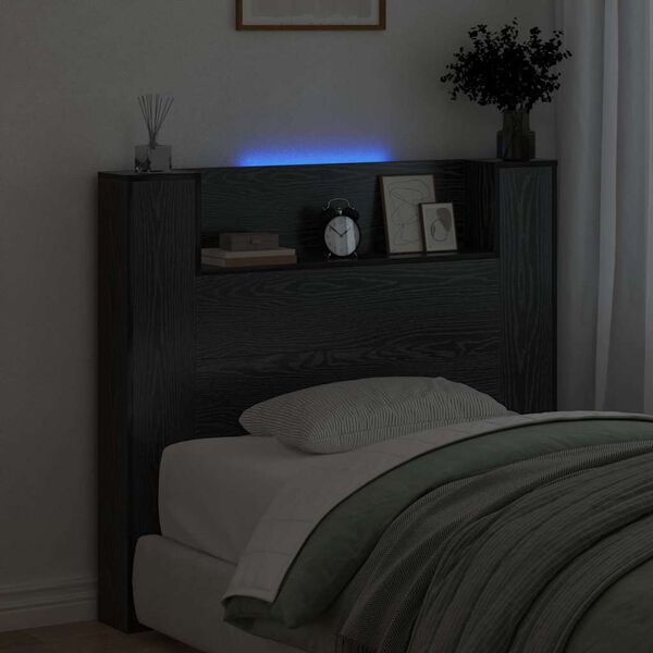 vidaXL Fejt&aacute;mla polcokkal Fekete t&ouml;lgy 120 x 15 x 103,5 cm Faanyag