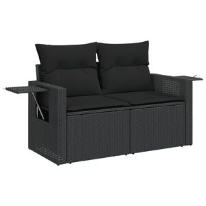 vidaXL 2 szem&eacute;lyes fekete polyrattan kerti kanap&eacute; p&aacute;rn&aacute;val