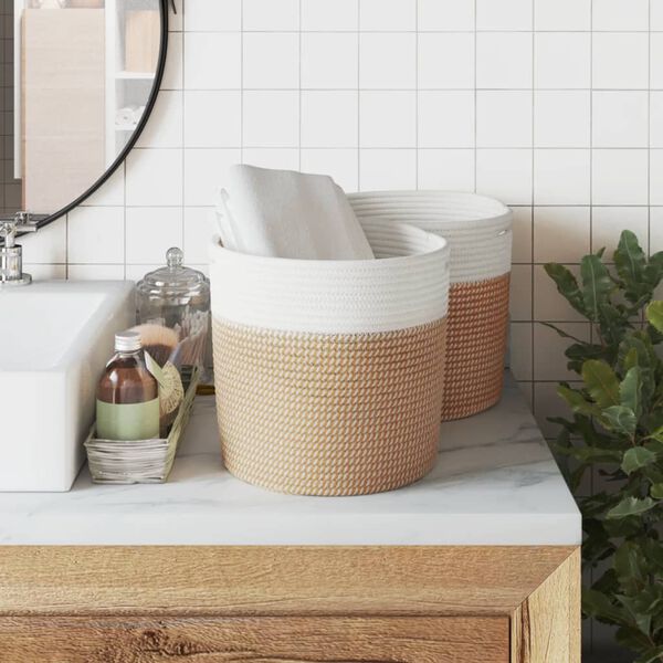 vidaXL 2 db barna és fehér pamut tárolókosár Ø28 x 28 cm