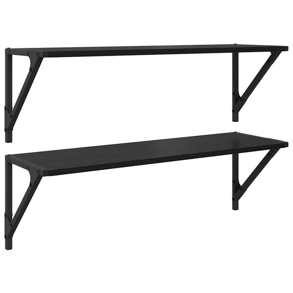 vidaXL Falpolcok 2 pcs Fekete t&ouml;lgy 80 x 25 x 25,5 cm Faanyag