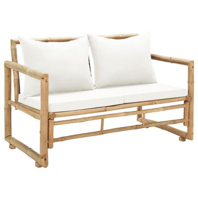 vidaXL kétszemélyes bambusz kerti kanapé párnákkal