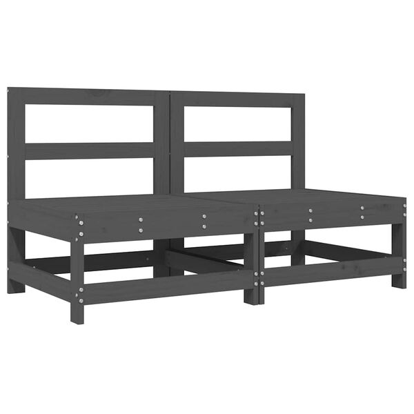 vidaXL 2 db szürke tömör fenyőfa középső kanapé párnákkal