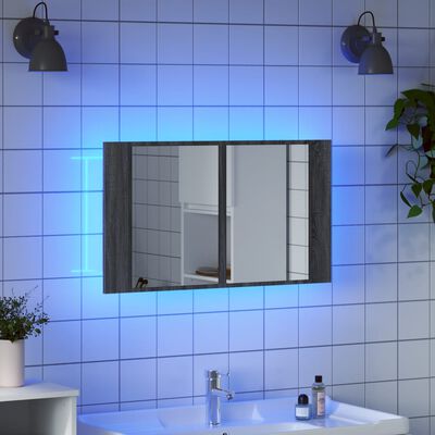 vidaXL szürke sonoma akril LED-es tükrös fürdőszobaszekrény 80x12x45cm