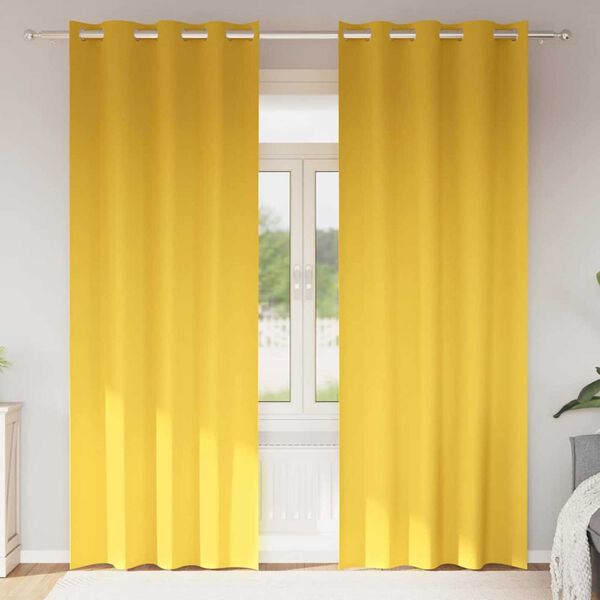 vidaXL Fekete Függöny Gyűrűkkel 2 pcs Mustár sárga 260 x 140 cm