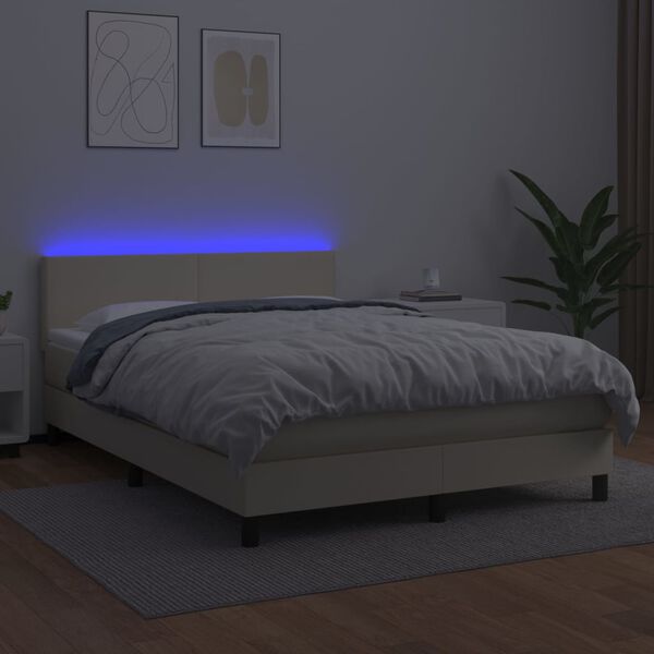 vidaXL kr&eacute;msz&iacute;nű műbőr rug&oacute;s &aacute;gy matraccal &eacute;s LED-del 140x200 cm