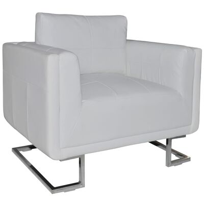 vidaXL fehér kocka alakú krómlábas műbőr fotel