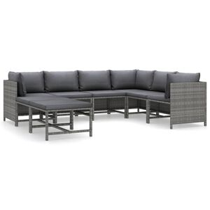 vidaXL 8 r&eacute;szes sz&uuml;rke polyrattan kerti &uuml;lőgarnit&uacute;ra p&aacute;rn&aacute;kkal