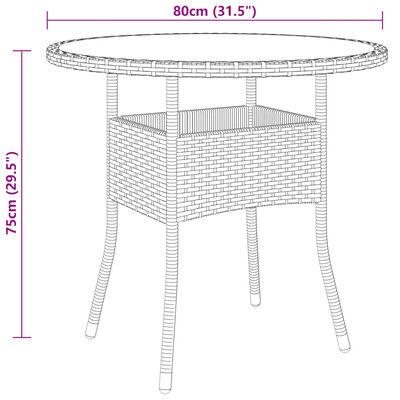 vidaXL barna polyrattan és edzett üveg kerti asztal Ø 80 x 75 cm