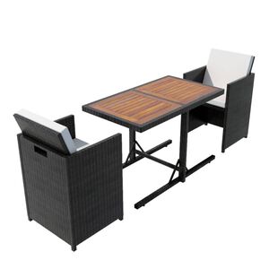 vidaXL 3 darabos fekete polyrattan bisztr&oacute;szett p&aacute;rn&aacute;kkal